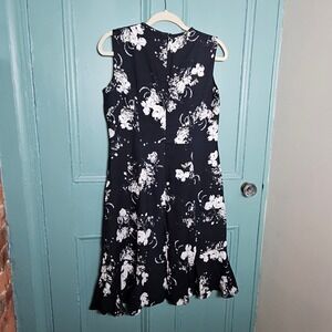 Erdem Floral Sleeveless Midi Dress Womens Size 8 Black White Excellent Flounce
